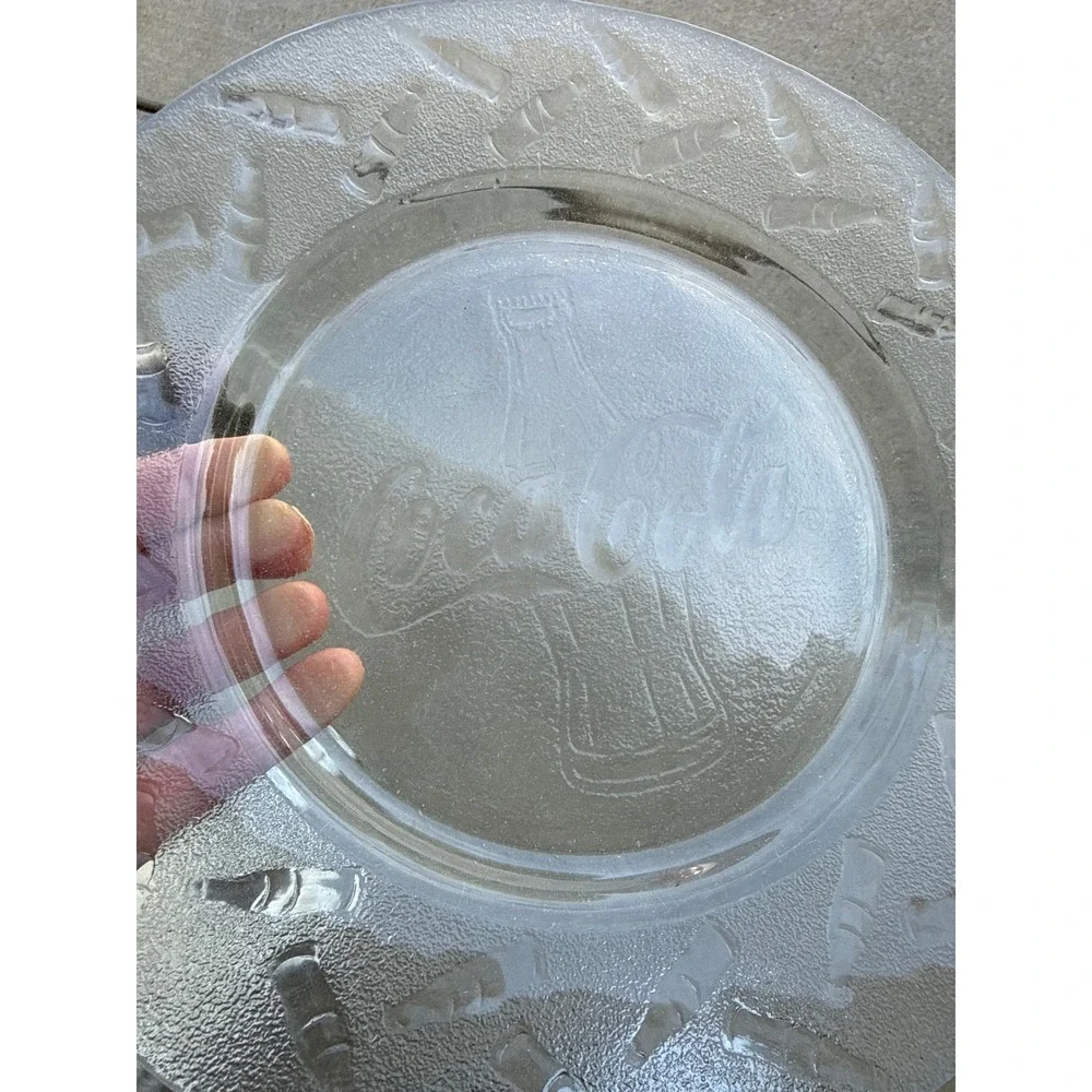 Vintage Coca-Cola Embossed Glass Dinner Plate 10.5 Inch Clear Textured Logo